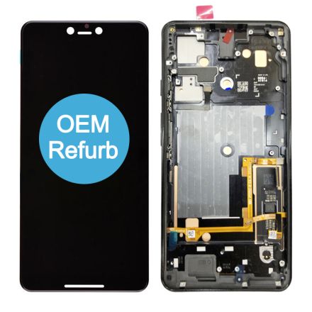 For Google Pixel 3 XL OLED Screen Digitizer Assembly with Front Frame - Black - OEM Refurbished