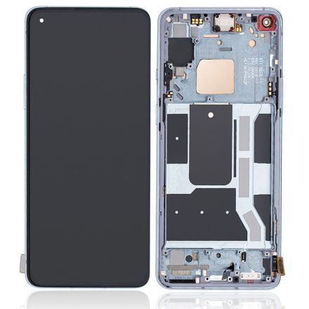For OnePlus (1+) 8T OLED Screen Digitizer Assembly with Front Frame - Lunar Silver - OEM New