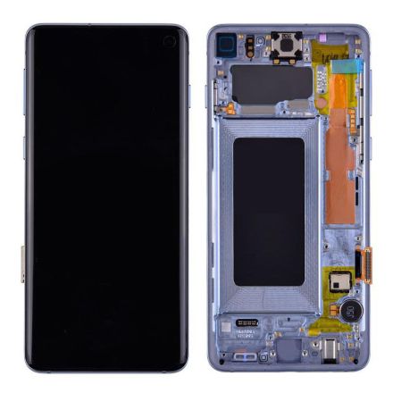 For Samsung Galaxy S10 SM-G973/G973F/G973U OLED Screen Digitizer Assembly with Front Frame - Blue - OEM Refurbished