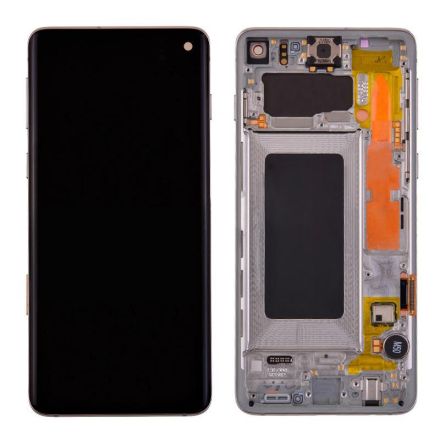 For Samsung Galaxy S10 SM-G973/G973F/G973U OLED Screen Digitizer Assembly with Front Frame - Silver - OEM Refurbished