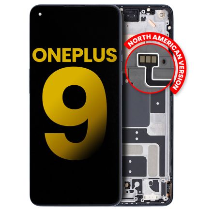For OnePlus (1+) 9 OLED Screen Digitizer Assembly with Front Frame (North American Version) - Black - OEM New