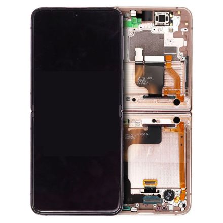 For Samsung Galaxy Z Flip4 5G SM-F721 OLED Screen Digitizer Assembly with Front Frame - Gold - OEM New