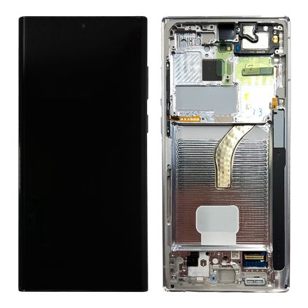 For Samsung Galaxy S22 Ultra S908U/S908B OLED Screen Digitizer Assembly with Front Frame - White - OEM New